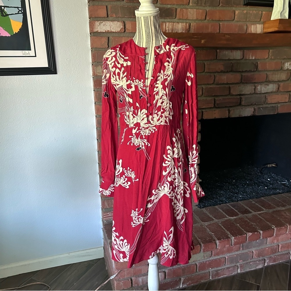 Alexander McQueen Japanese Floral Dress in Red Sz 2 US